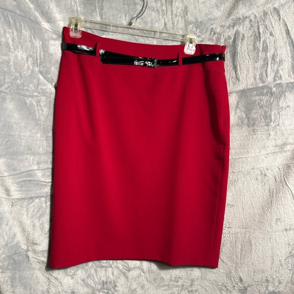 Black label Evan picone skirt red with belt pencil midi length - Picture 1 of 7
